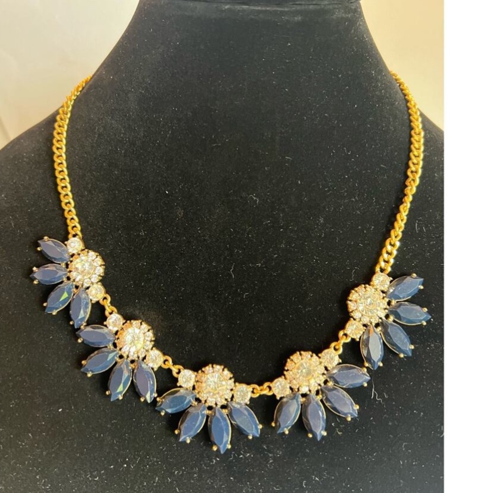 J.crew navy blue with clear crystal statement necklace